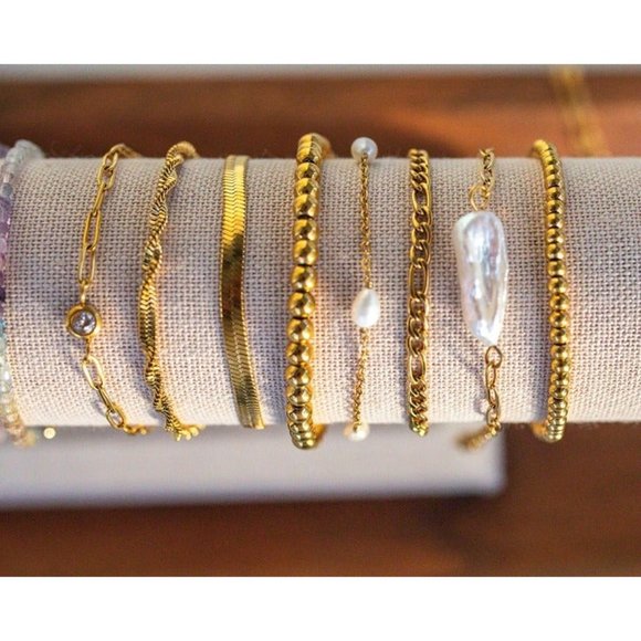 Classic Herringbone Bracelet Beautiful Gold Stacking Bracelet WATERPROOF Jewelry - Picture 9 of 12